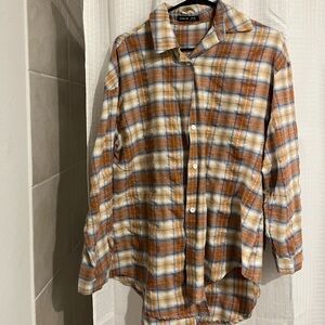 SHEIN Men's Casual Plaid Shirt in Brown and Cream